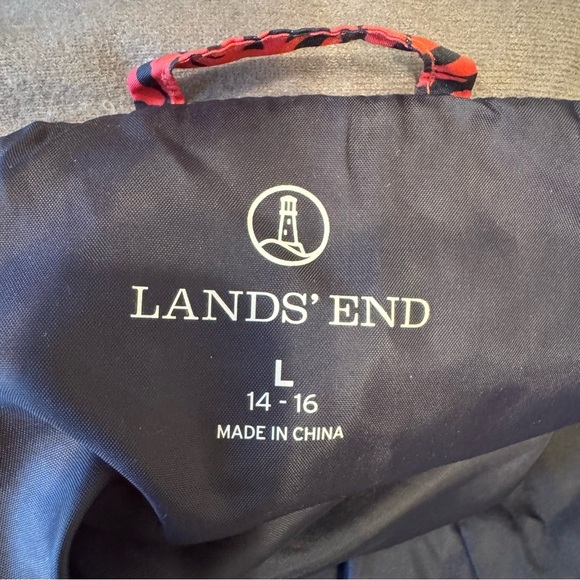 Lands End Down Vest Chrysanthemum Print Quilted Large 14-16 Red Blue Pockets - Picture 4 of 5